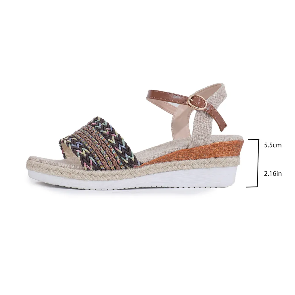 Ethnic Style One Strap Sandals Platform Wedge Buckle Plus Size - 6 Colors-40