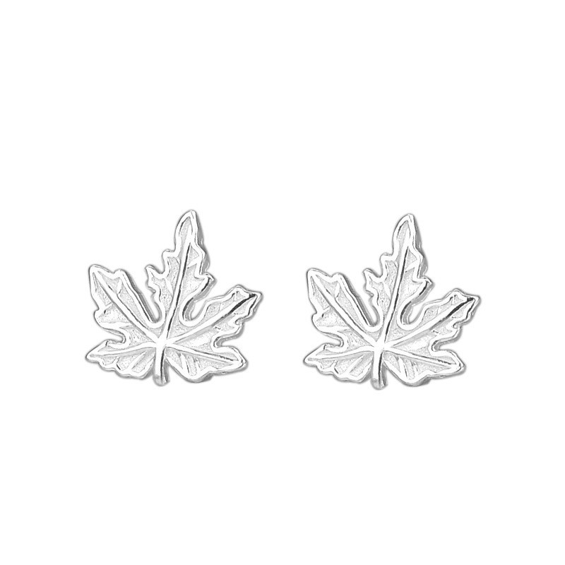 Silver Maple Leaf Stud Earrings Female Gentle Leaf Shape