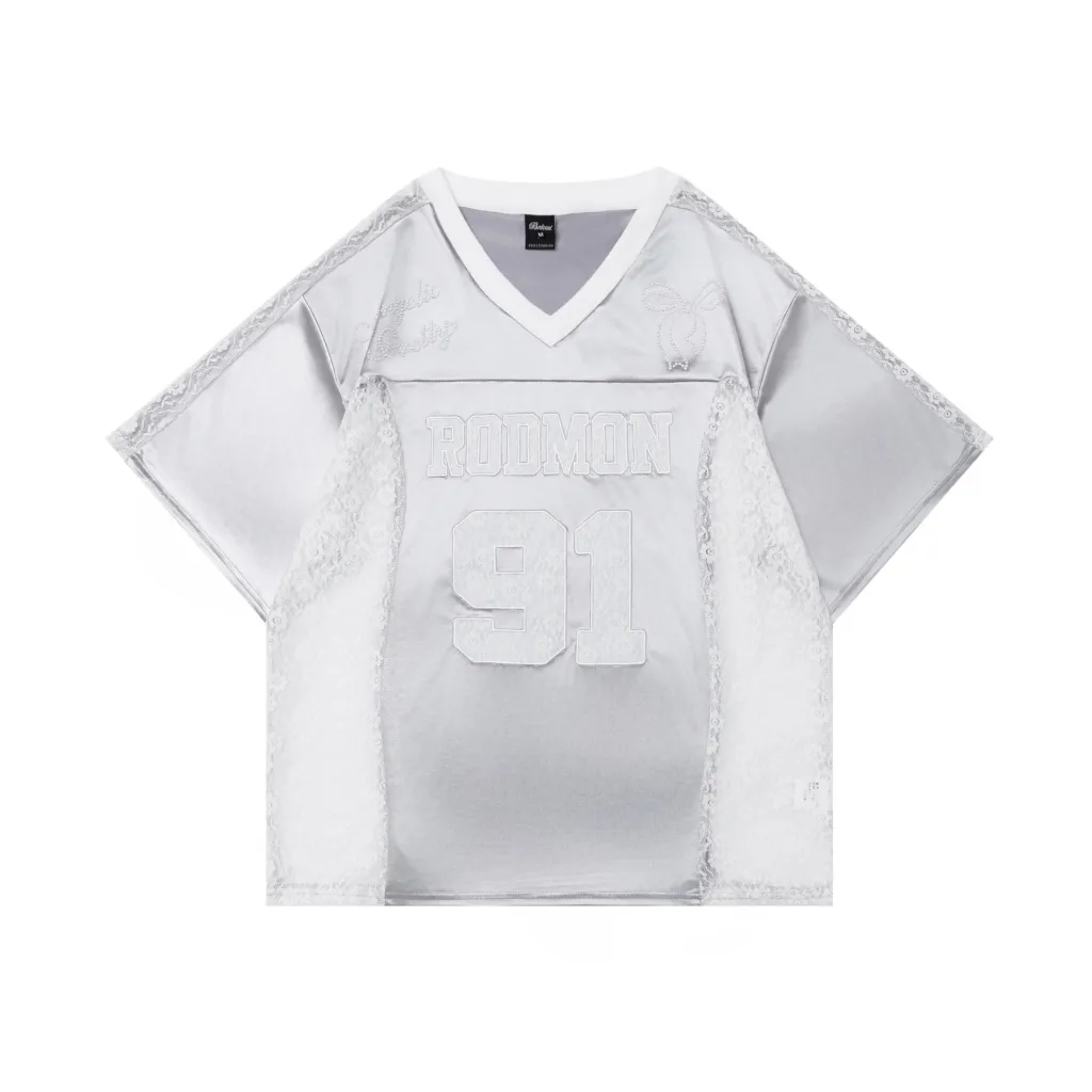 American Retro Spicy Girl Simple Design Short Sleeve T-shirt - Silver