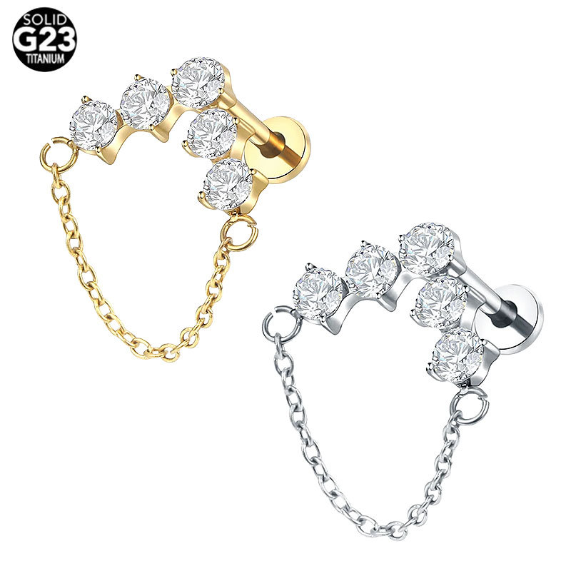 Titanium Alloy Round Zirconium Single Chain Earring