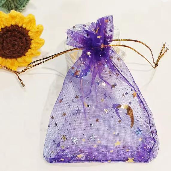 Gilded Star And Moon Sheer Organza Mesh Bag