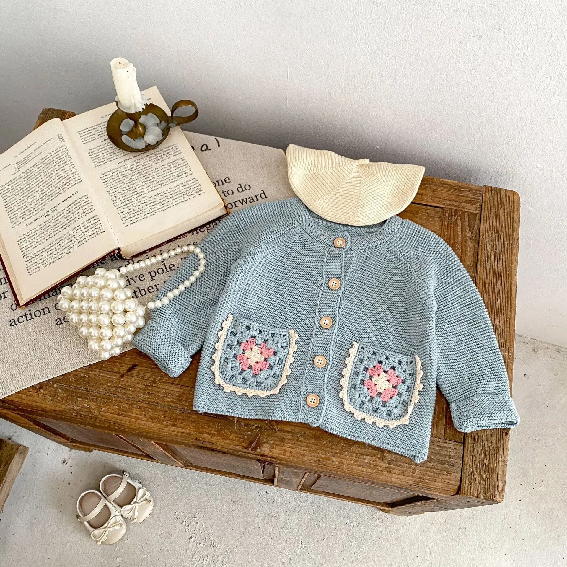 Children's Round Collar Sweater Cardigan Hand Crochet