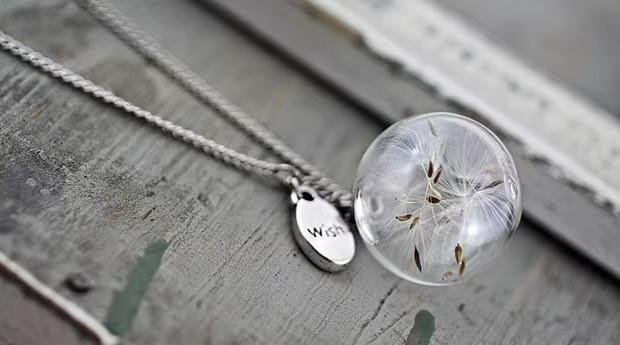 Vintage Handmade Fashion Dandelion Seed Glass Necklace