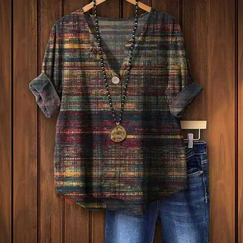 Women's Popular Knitted Short Sleeve Printed V-neck