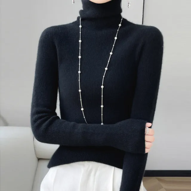 Heaps Collar Striped Women's Sweater Slim fit Turtleneck Black - Shop at LoveMi