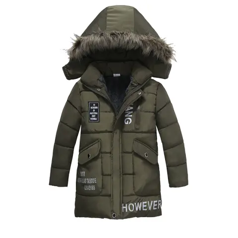 Winter Children's Trendy Cotton-padded Jacket Mid-length Letter Coat