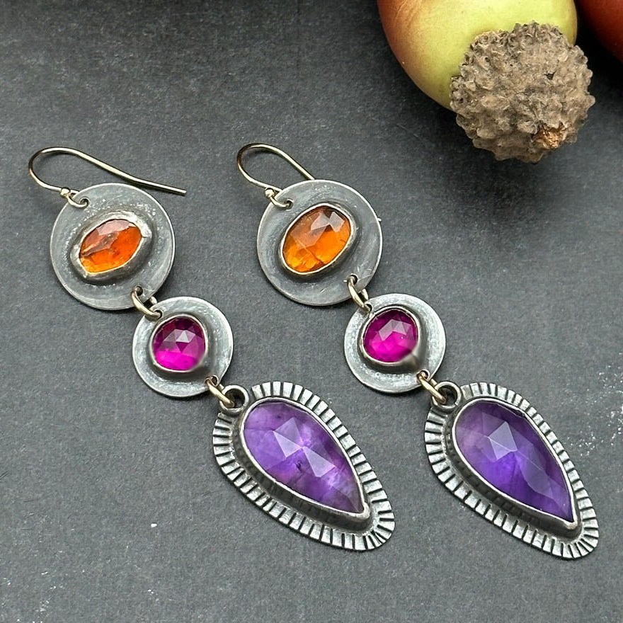 Long Water Drops Purple Crystal Eardrops Rhinestone Drop Earrings