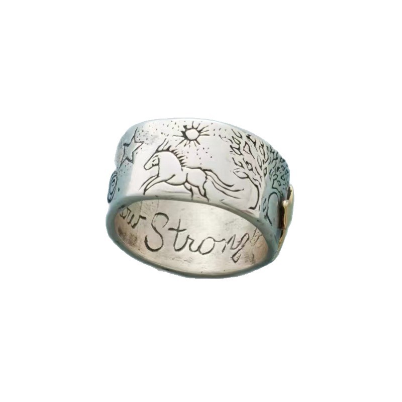 Fashionable Distressed Ring With Engraved Symbols