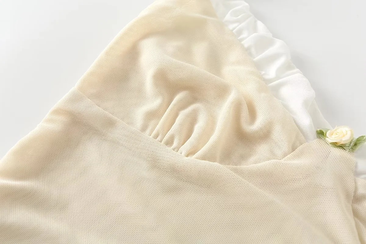 European And American Style Hot Girl Pure Desire Mesh Floral Print Casual Solid Color Sling Hip Bag Dress