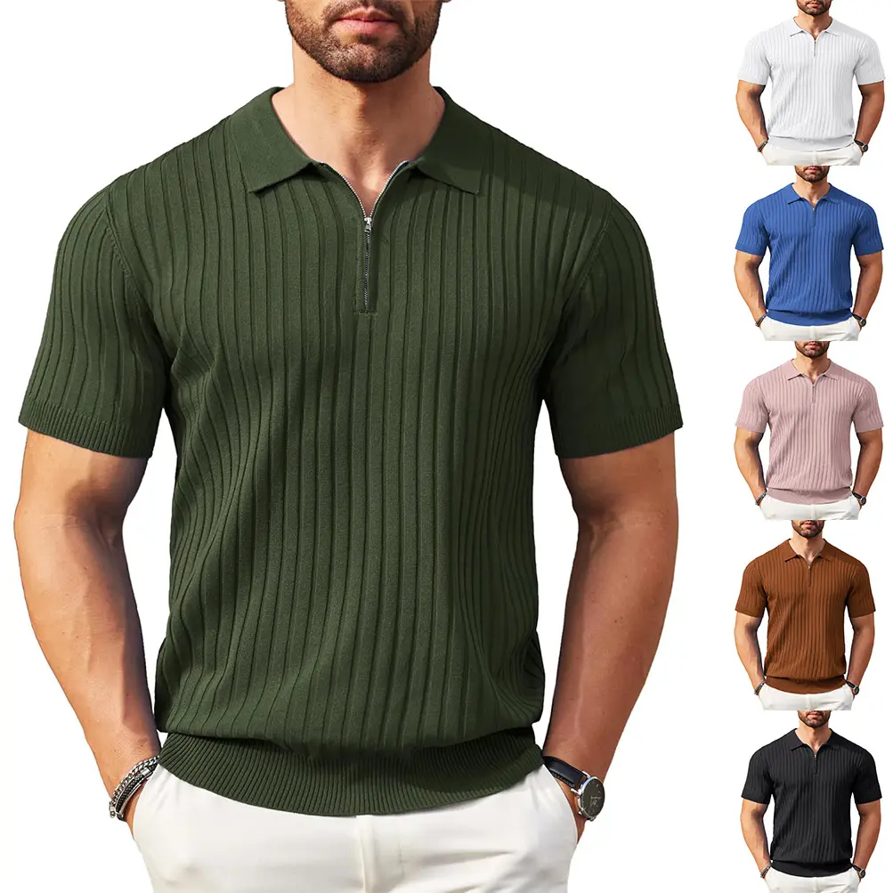 Short-sleeve Slim-fit Lapel Zipper