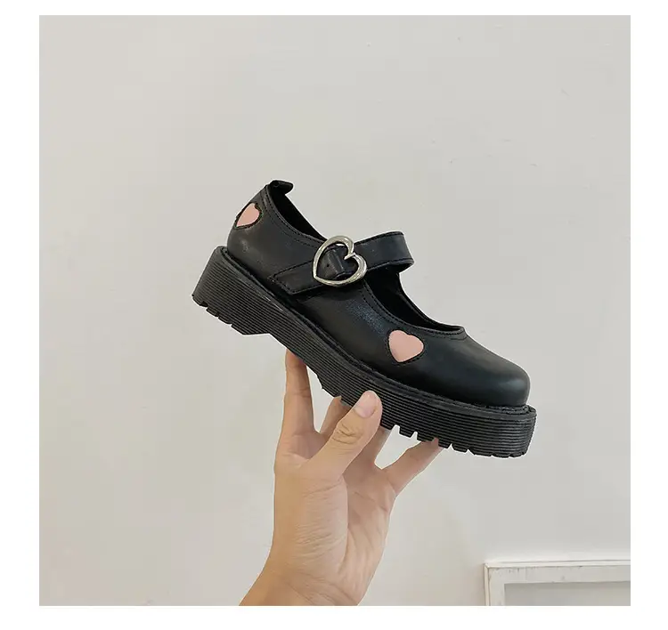 Women's Love Leather Shoes Japanese Harajuku Platform Mary Jane Shoes Retro British Style Round Toe Student