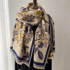 Artificial Cashmere Scarf Women's Vintage Ethnic Style Warm Gift Scarf Shawl - Blue - View 1