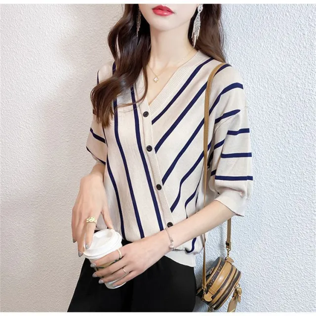 High quality V neck Knit Top Thats Loose fitting And Slimming Apricot - Shop at LoveMi