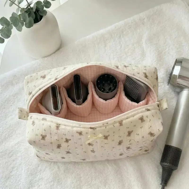Cute Bear Quilted Cotton Storage Bag Compatible