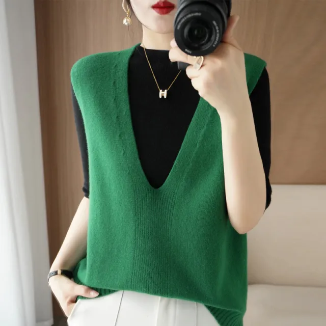 Solid Color Pullover Outerwear Knitted Vest Emerald Xl - Shop at LoveMi