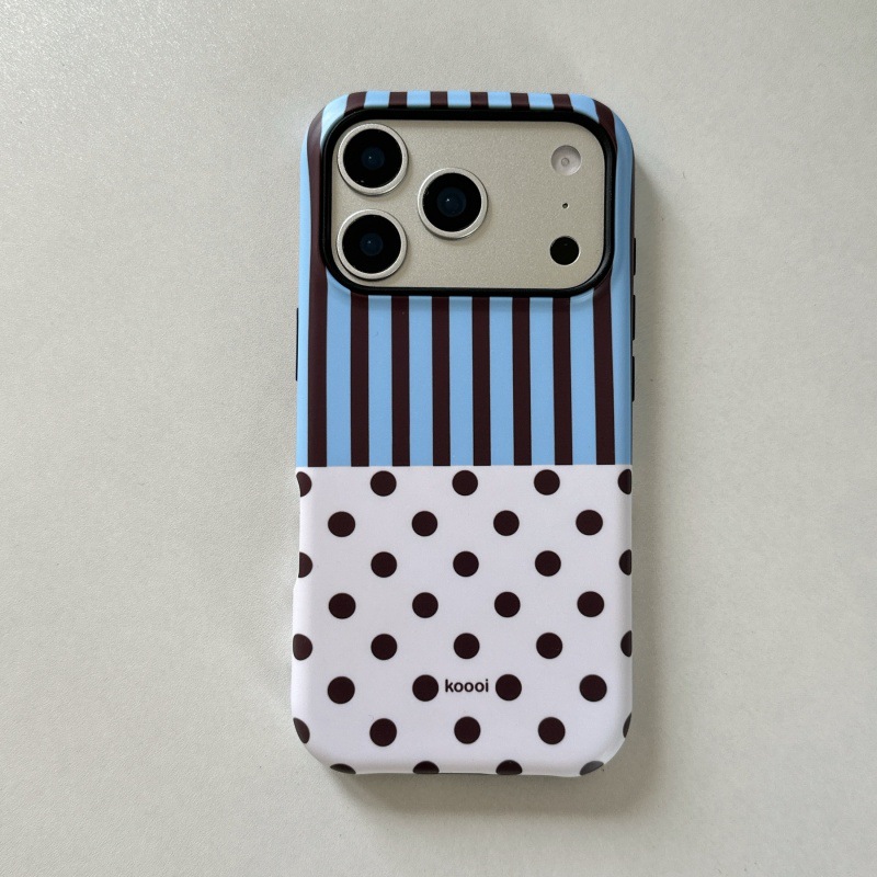Striped Patchwork Polka Dot Phone Case With Stand And Magnetic Attachment