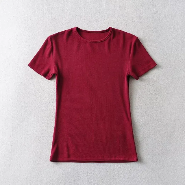 Women's Solid Color Round Neck Pullover Short Sleeve T shirt Wine Red - Shop at LoveMi