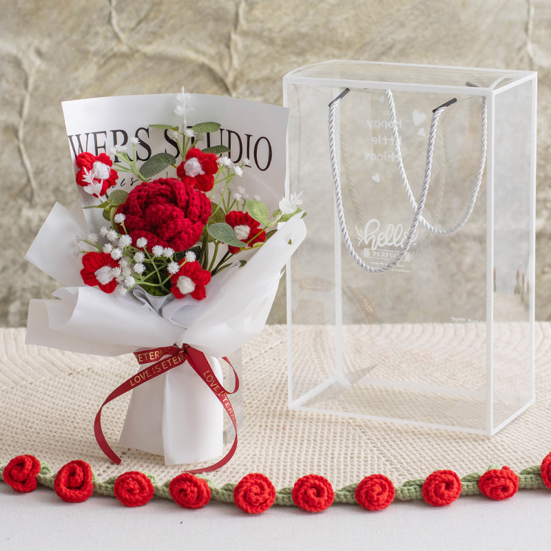 Handmade Crochet Rose Bouquet Simulation Flower Gift Box