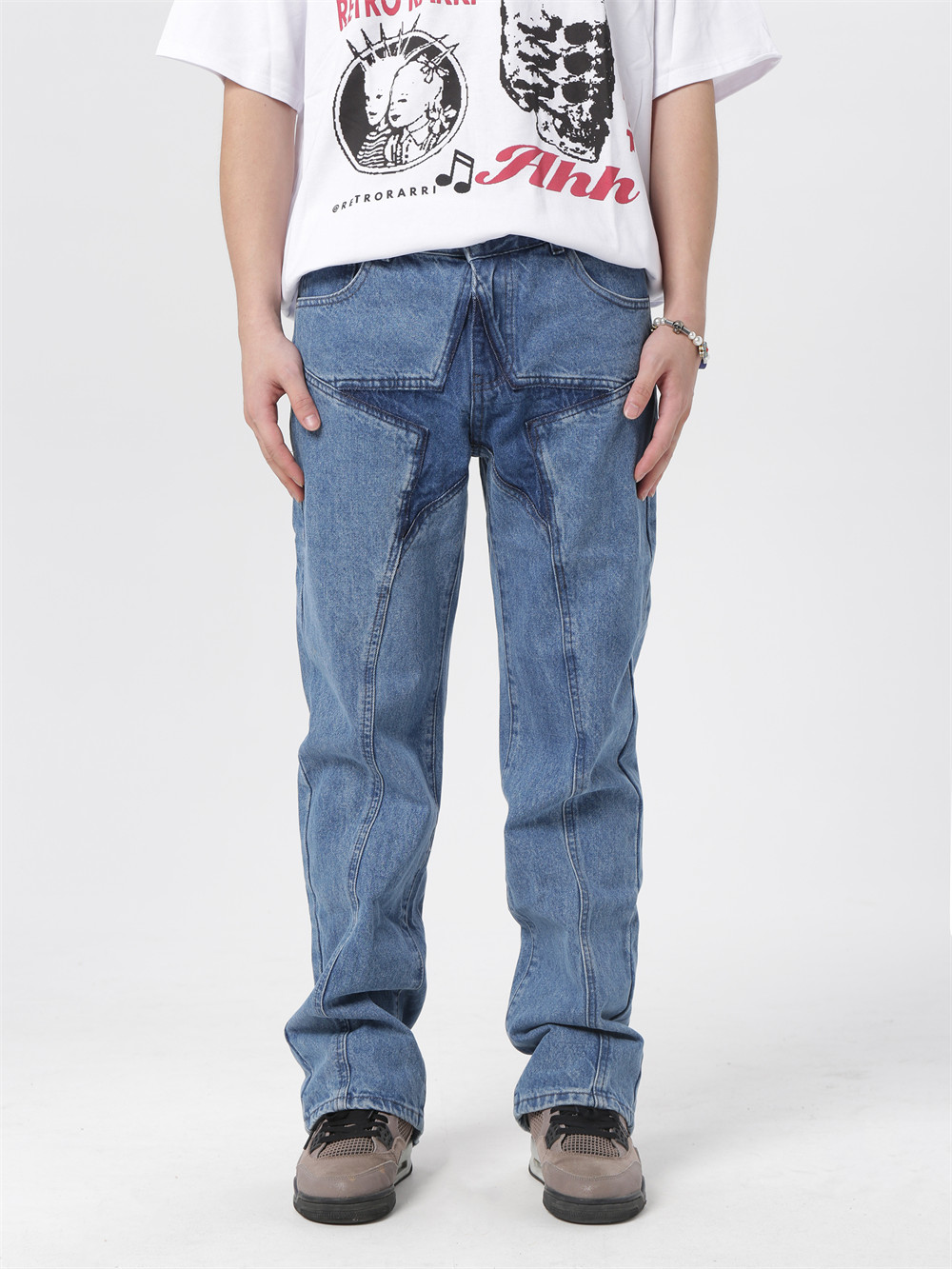 Title 1, Hip-hop pentagram jeans voor heren met zijrits,...