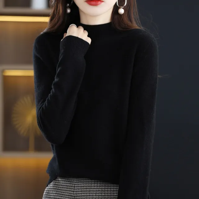 Turtleneck Pullover Women's Solid Color Loose Bottoming Sweater Black - Shop at LoveMi
