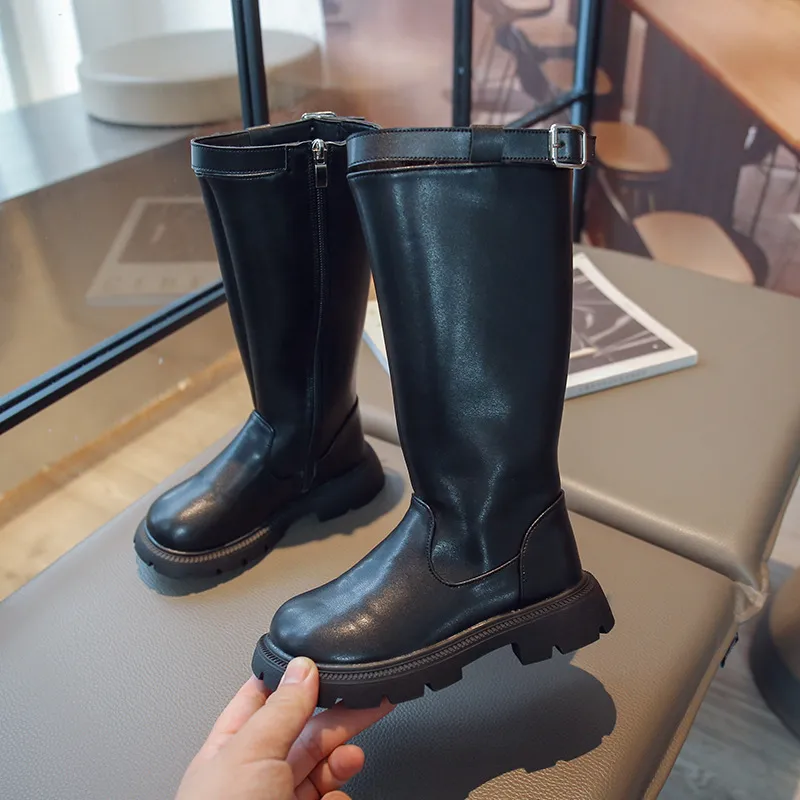 Girls' Long Tube Fleece-lined Dr Martens Boots - Black