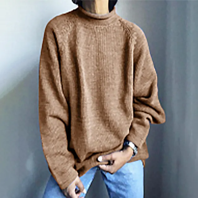 Solid Color Pullover Loose Casual Sweater Medium Camel Yellow - Shop at LoveMi