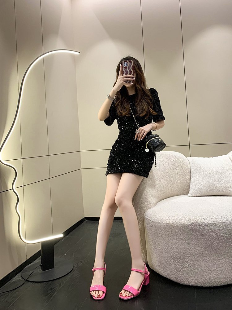 Buckle With Net Red Fairy Style Chunky Heel