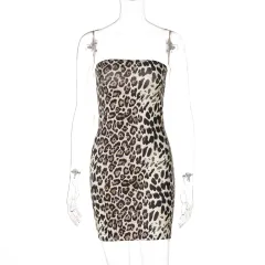 Leopard Print Cold-shoulder Bodycon Waist Tube Top Dress - Leopard Print - View 1