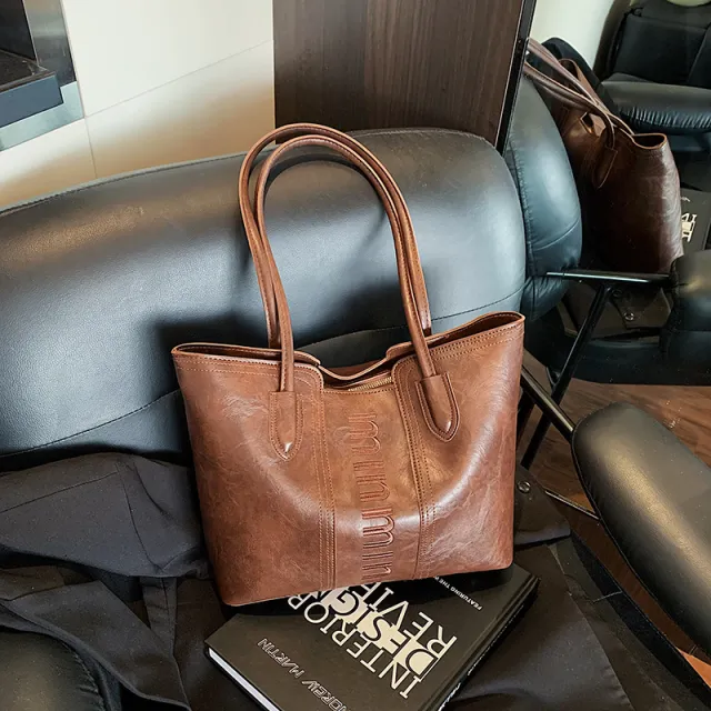 Fashion Large Capacity Totes Simple Handbag Brown - Shop at LoveMi