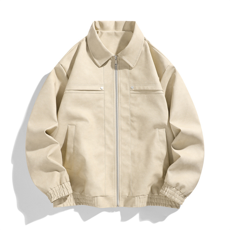 Mens Lapel-Zip PU Leather Jacket