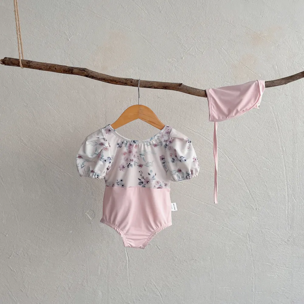 Baby Swimsuit Small Floral One-piece with Hat