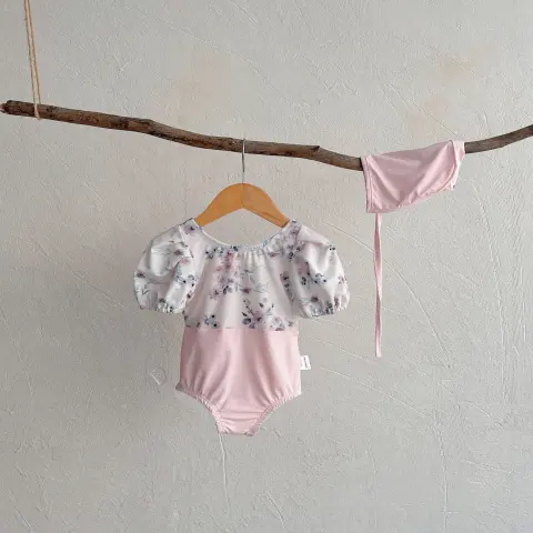 Baby Swimsuit Small Floral One-piece with Hat