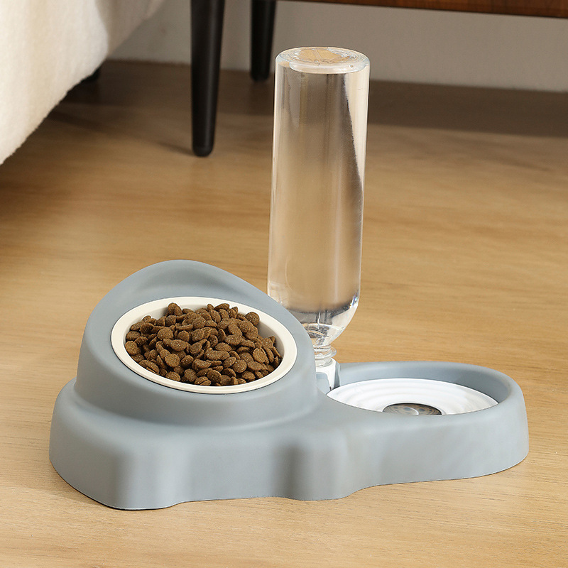 Cat Ceramic Double Automatic Water Fountain And Feeding Bowl Ceramic Bowl Gray