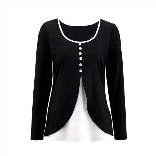 Casual Contrast Color Women's Two piece Long sleeved T shirt Black - Shop at LoveMi