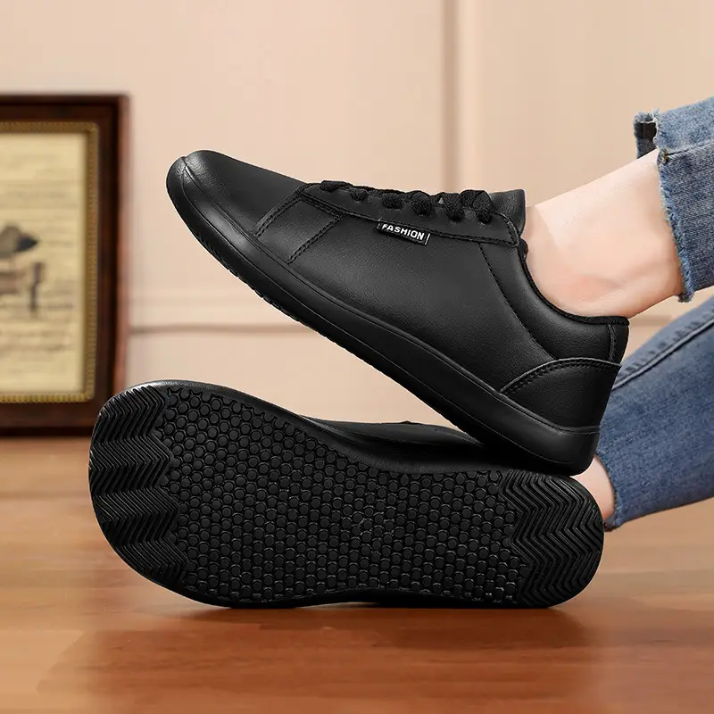 Women's Casual Sport Leather Lace-up All-Match Wide-Toe Shoes