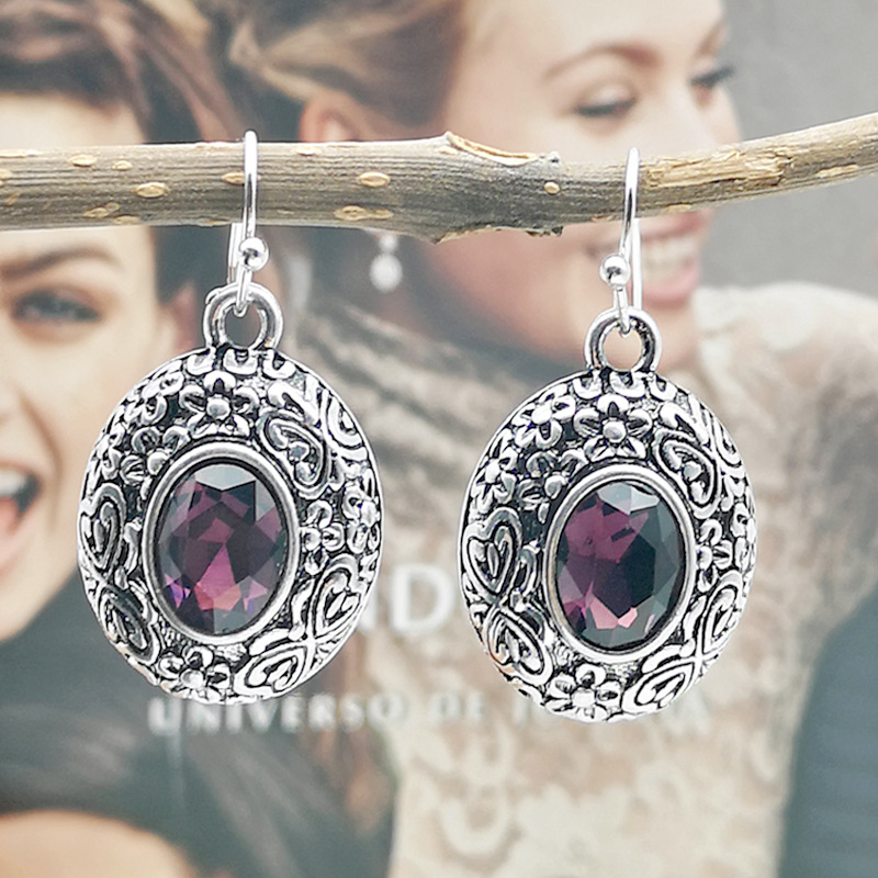 European And American-style Fashionable Purple Crystal Earrings