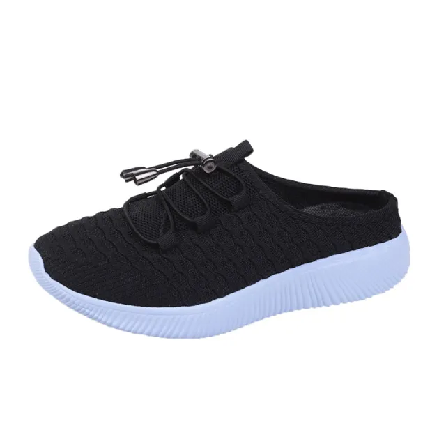 European And American Plus Size Flying Woven Low Heel Lace Up Pumps Women Black - Shop at LoveMi
