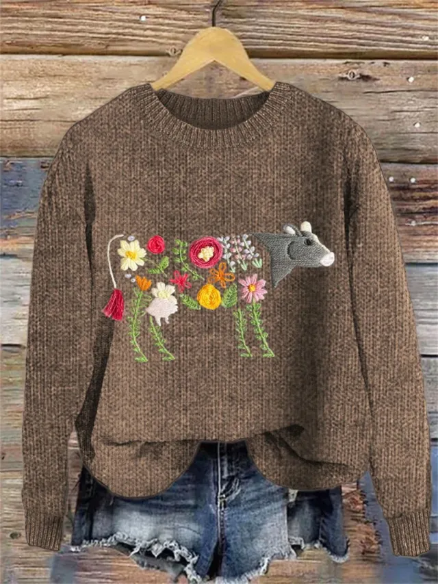 Chunky knit Faux sweater With Digital Print And Round Neckline Rkjrtv6 - Shop at LoveMi