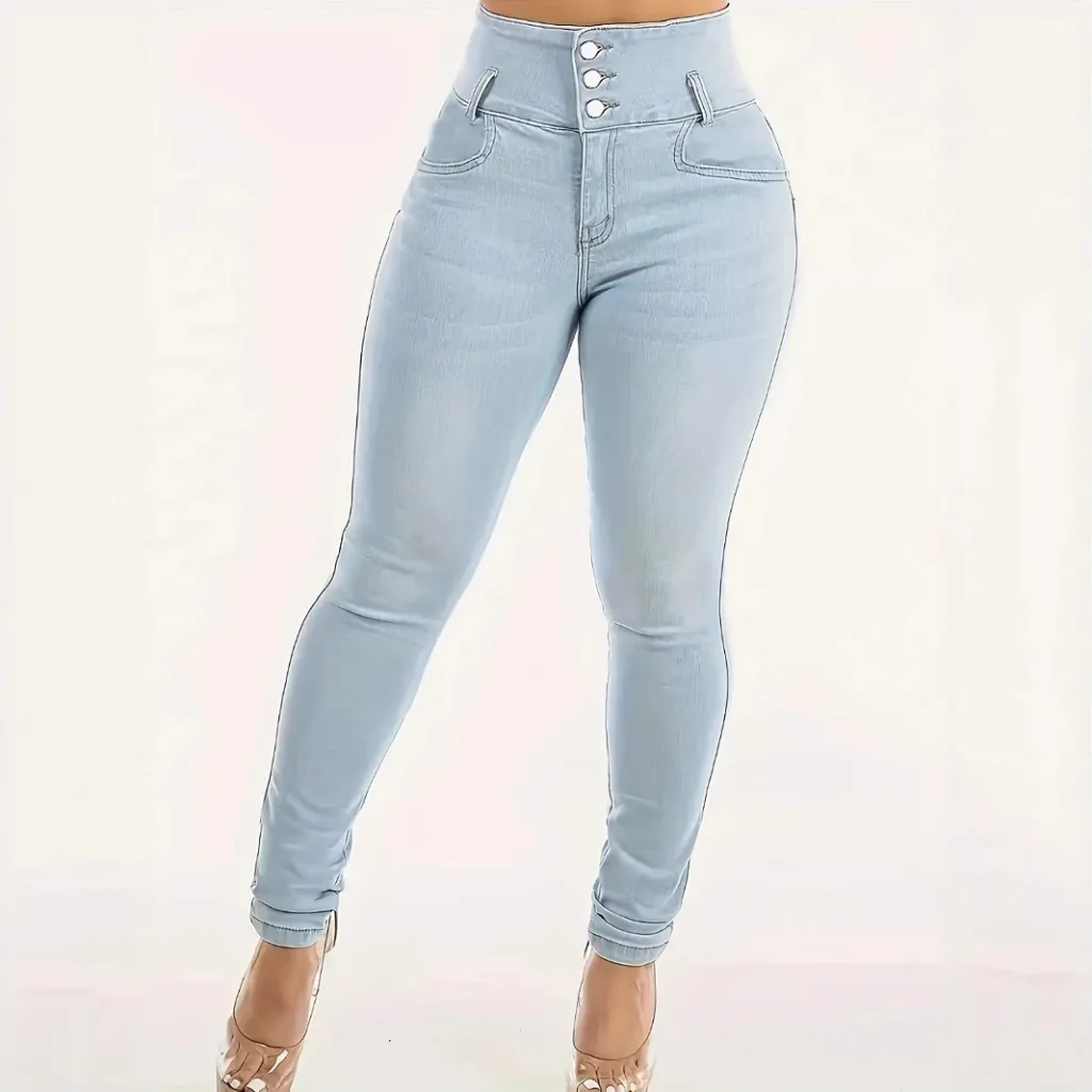 Women's High Waist Tight Stretch Shaping And Hip Lifting Jeans - Light Blue