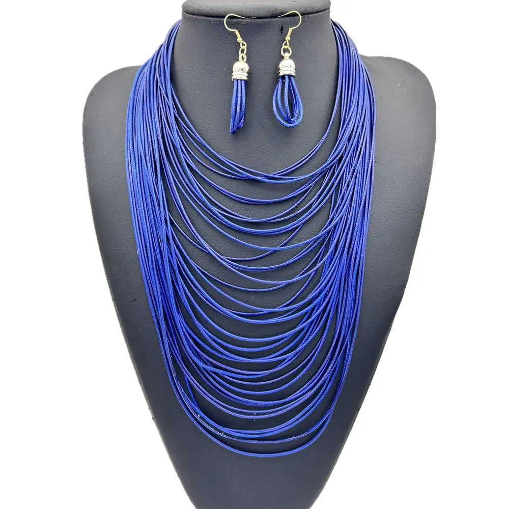 Wax Cord Multi-Layer Tassel Necklace Set