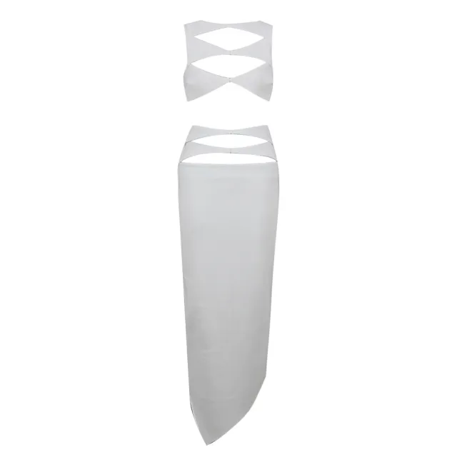 Women's Fashion Hollowed out Short Top Skirt Suit White - Shop at LoveMi