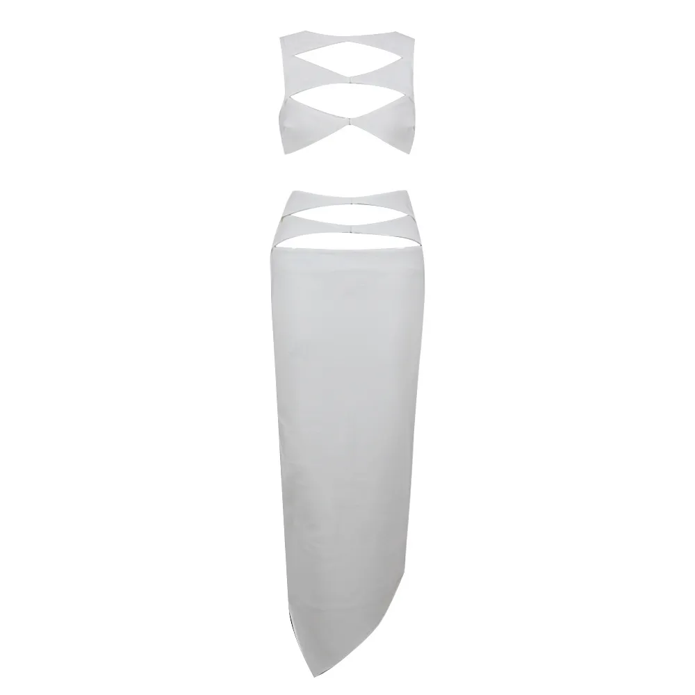 Women's Fashion Hollowed-out Short Top Skirt Suit - White