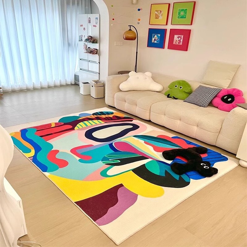 Colorful, Full-area Non-slip Dopamine-inspired Faux Cashmere Rug For The Living Room