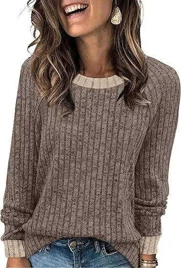 Color Matching Casual Round Neck Pullover Long Sleeve Top