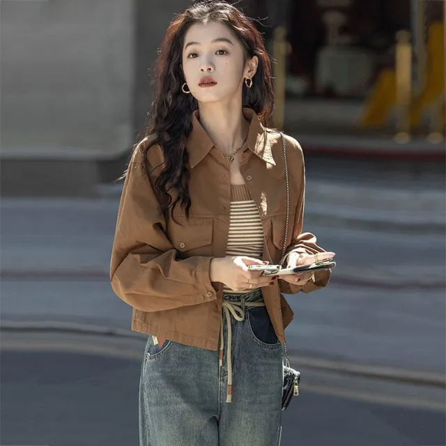 Coat Design Sense Style Top Vintage Long Sleeve Shirt Coffee - Shop at LoveMi