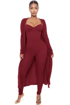 Women's Sling Jumpsuit Casual Loose Long Sleeve Jacket - Red - View 1