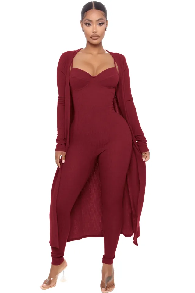 Women's Sling Jumpsuit Casual Loose Long Sleeve Jacket Red - Shop at LoveMi
