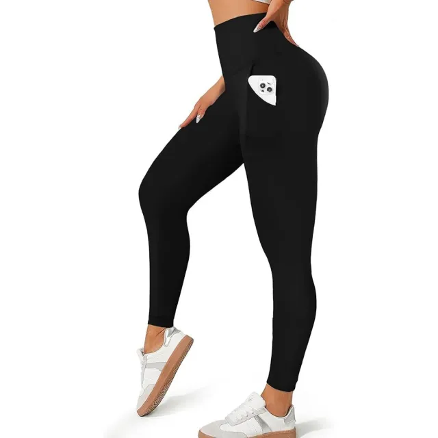 Women's Pocket Soft Belly Contracting High Elastic Slim High Waist Leggings Black - Shop at LoveMi