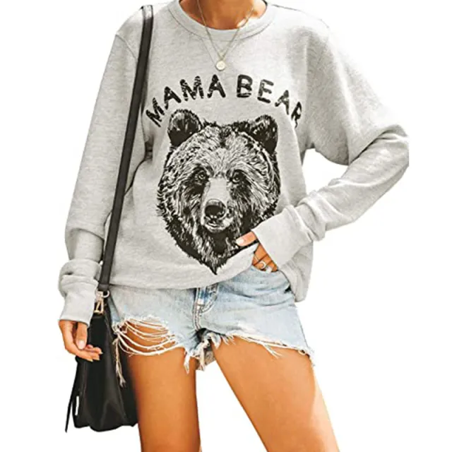 MAMA BEAR Christmas Printed Round Neck Long Sleeve Sweater Gray Bear - Shop at LoveMi