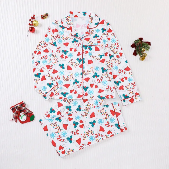 Women's Pajamas Four Seasons Christmas Printing Lapel Long Sleeve 4 Style S - Shop at LoveMi
